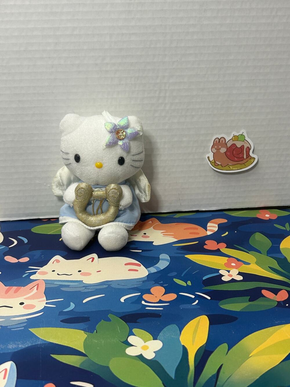 Vintage Sanrio Hello Kitty Blue Angel Harp Plush Stuffed Animal Toy Doll